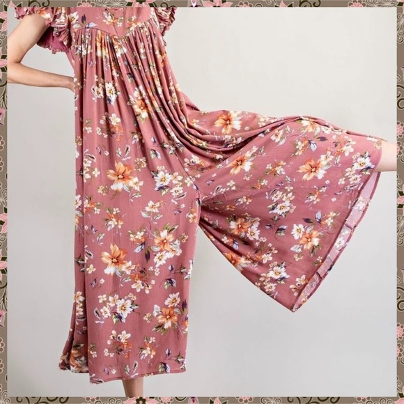 EASEL Flowy Oversized Ultra Wide Leg Romper Ruffled Bubble Sleeves Keyhole Back - Picture 11 of 16